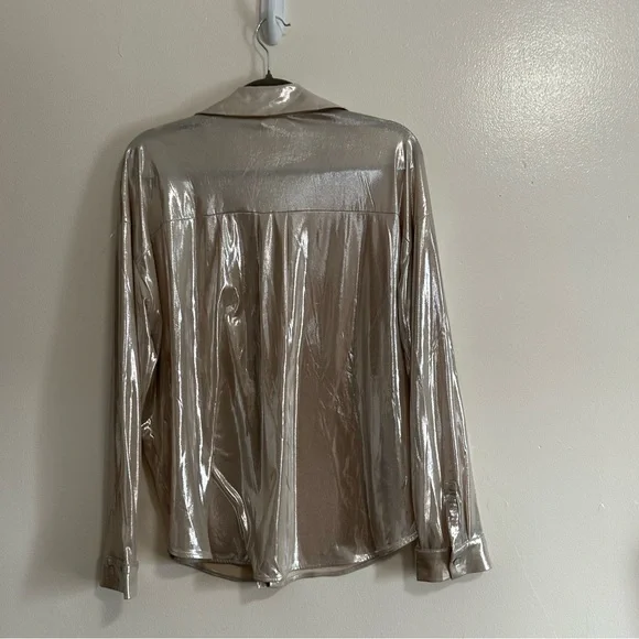 Anthropologie The Gillian Liquid Shine Button Down Shirt, Size XL - Picture 7 of 9